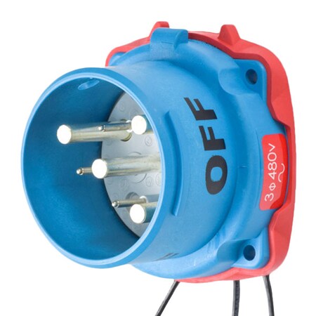 Meltric Pin & Sleeve Inlet, 60 A, 480V AC, Three Phase, 3 Pole, Screw Terminals Wire Connection Type Blue 33-68043-263